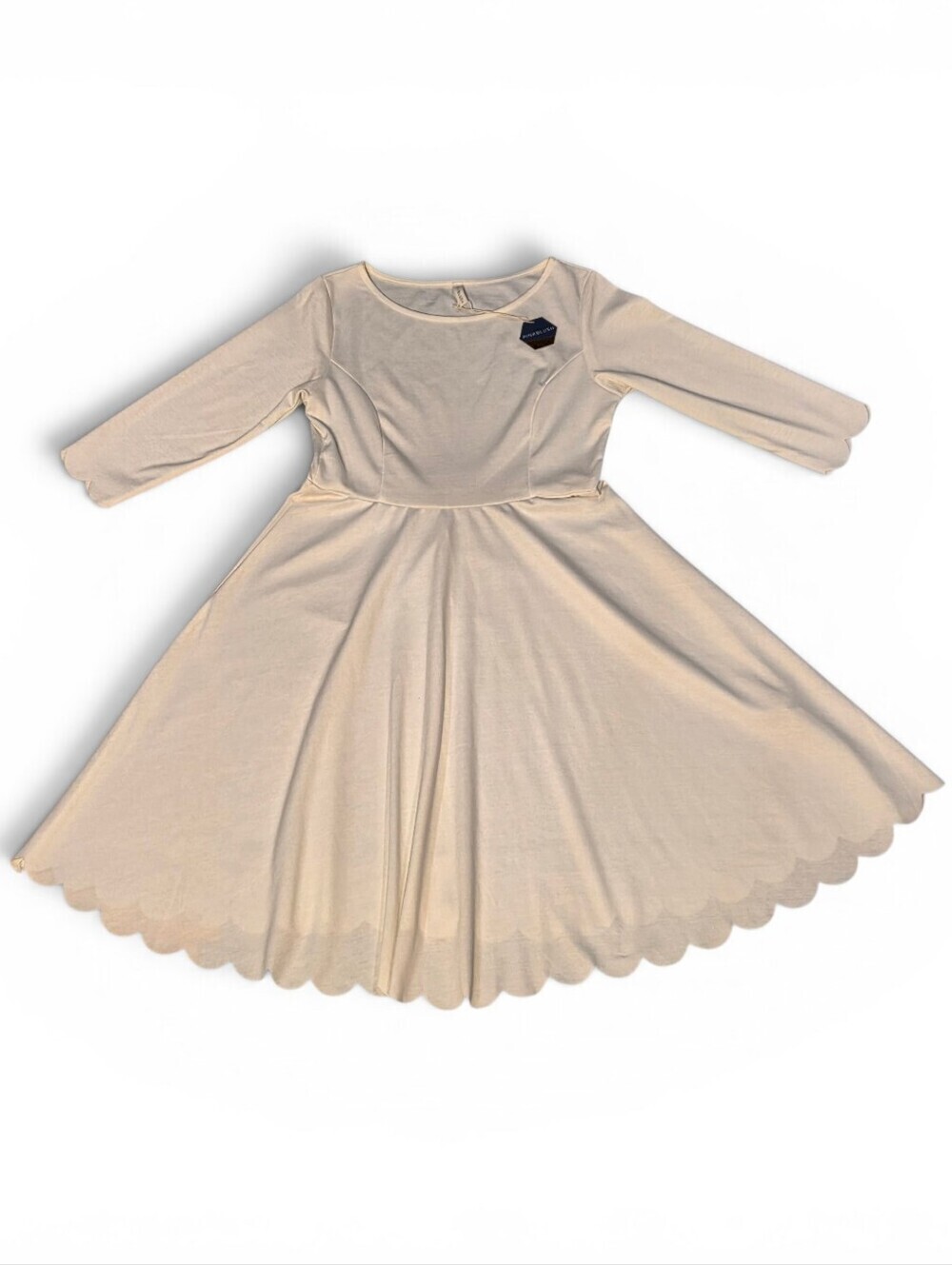 Women's A-Line Scalloped Skater Fit And Flare Dress ¾ Sleeve Retro Modern Size M